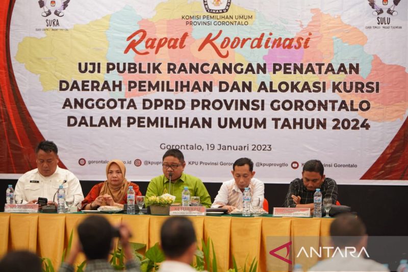 KPU Gorontalo Rakor Uji Publik Rancangan Penataan Daerah Pemilihan